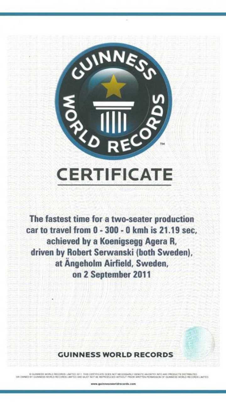 Koenigsegg Agera R Guiness World Record Certificate 30.11 With Regard To Guinness World Record Certificate Template