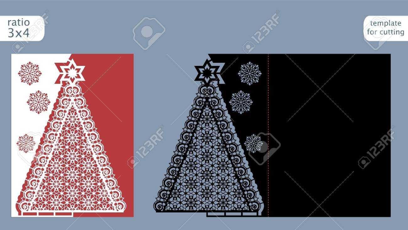Laser Cut Out Christmas Card Template. Die Cut Paper Card With.. Throughout Fold Out Card Template