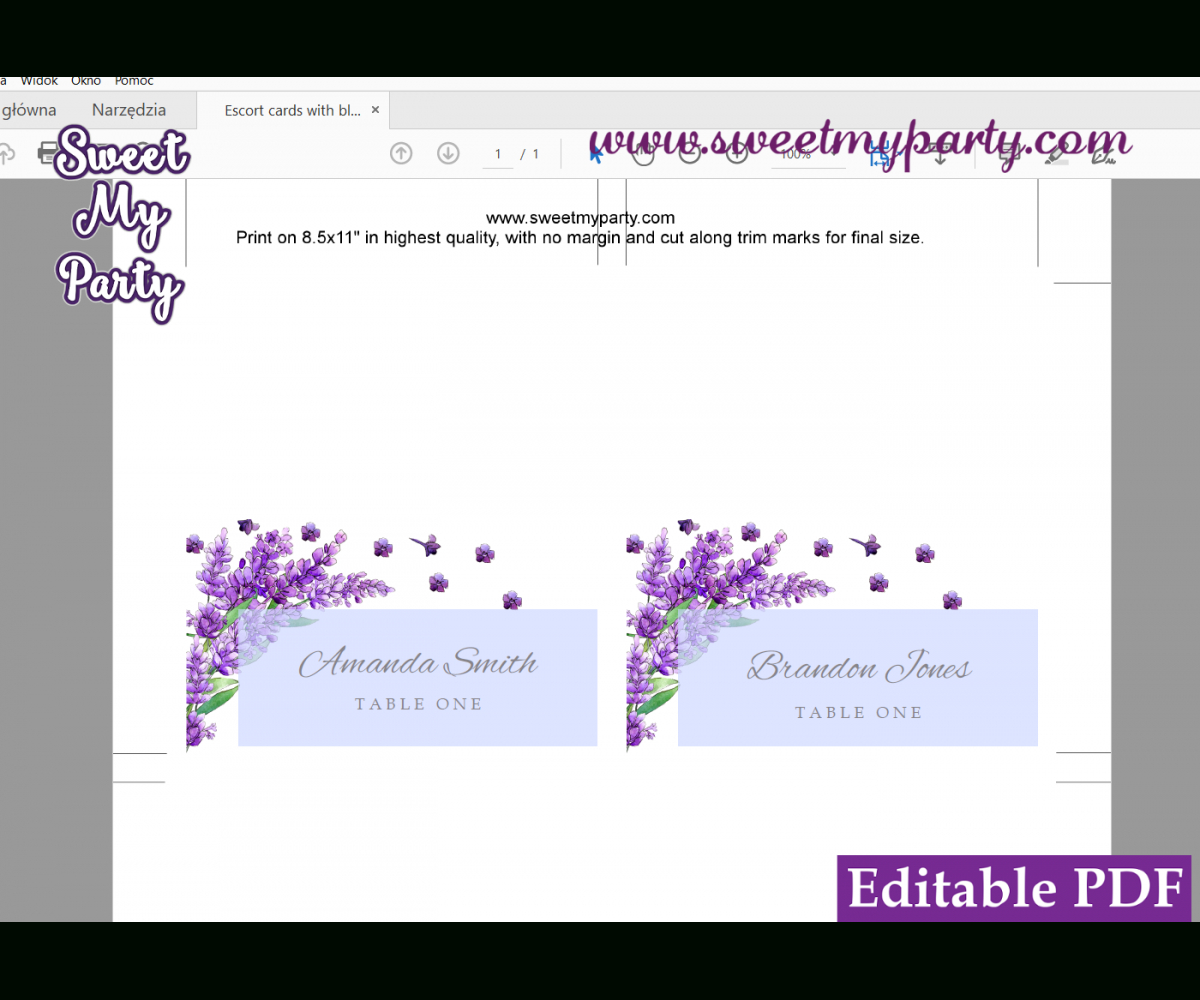 Lavender Escort Cards Template Printable,lavender Place Cards Template,(131) Within Place Card Size Template