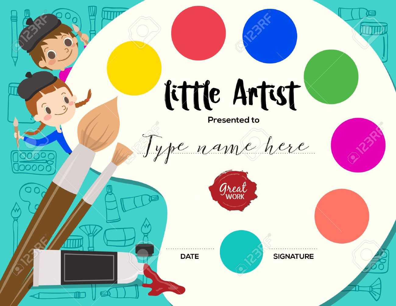 Little Artist, Kids Diploma Child Painting Course Certificate.. For Art Certificate Template Free