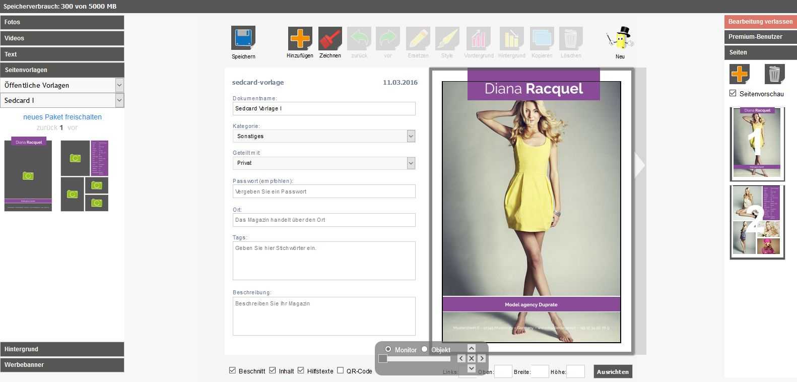 Mag Glance: Online Comp Card Maker | Print Your Sedcard With Regard To Free Comp Card Template