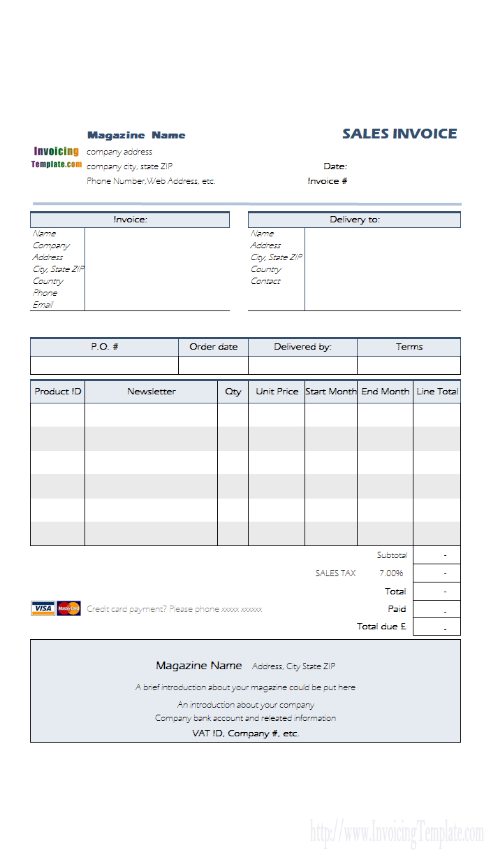 Magazine Subscription Invoice Within Credit Card Bill Template