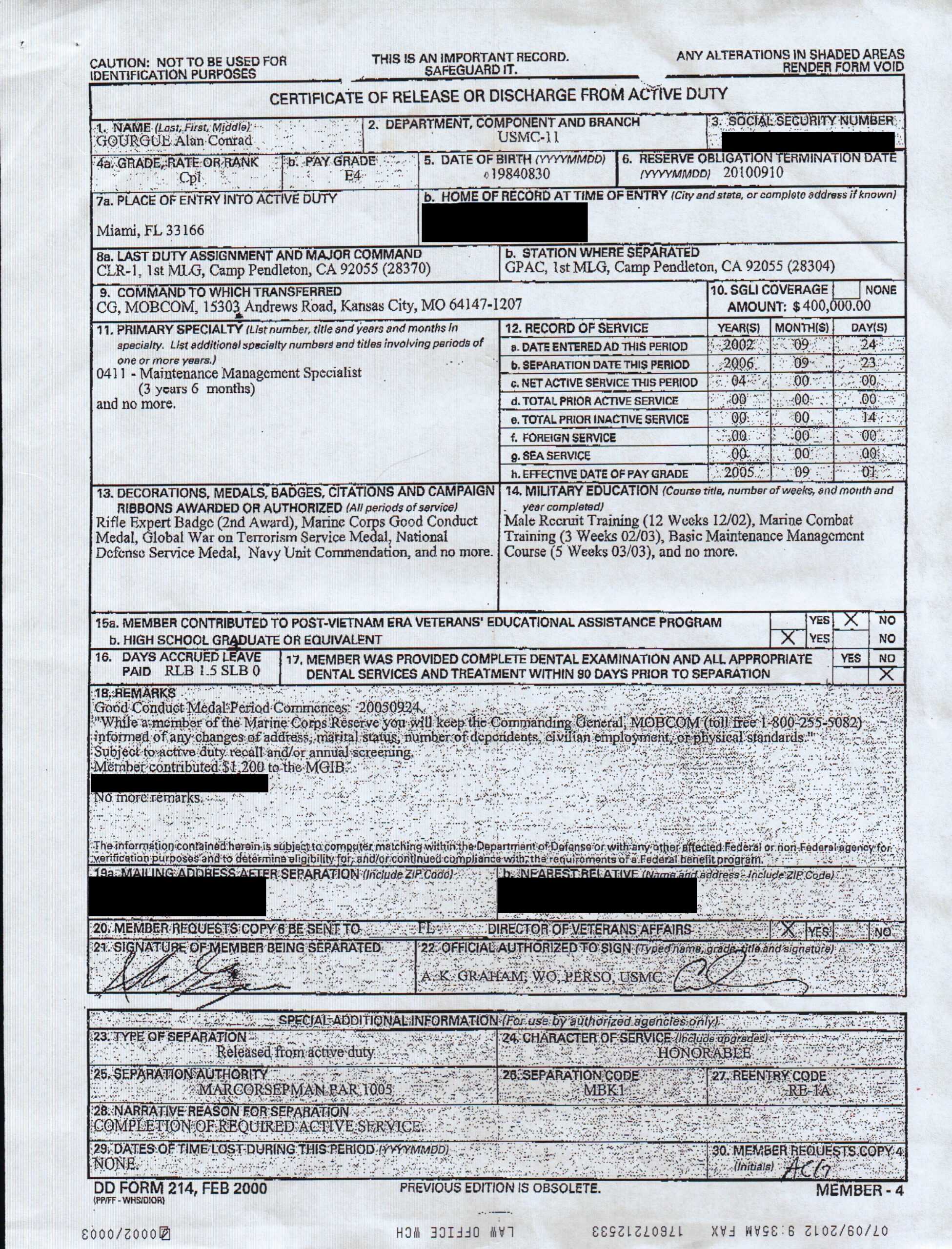 Marines Catch 'deserter'  5 Years After His Honorable For Usmc Meal Card Template