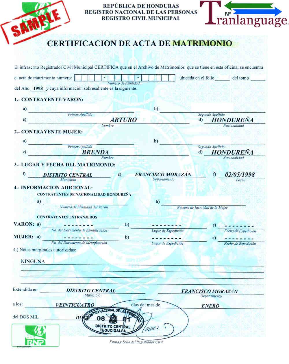 Marriage Certificate Honduras Within Marriage Certificate Translation Template