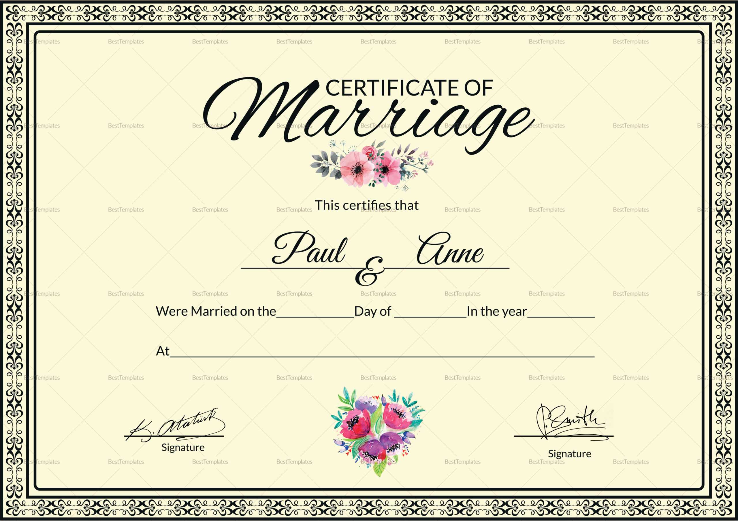 Marriage Certificate Template In Certificate Of Marriage Template