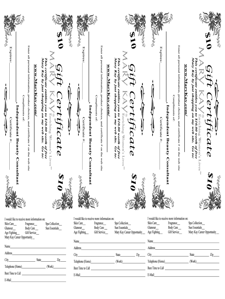 Mary Kay Gift Certificate - Fill Online, Printable, Fillable Inside Mary Kay Gift Certificate Template
