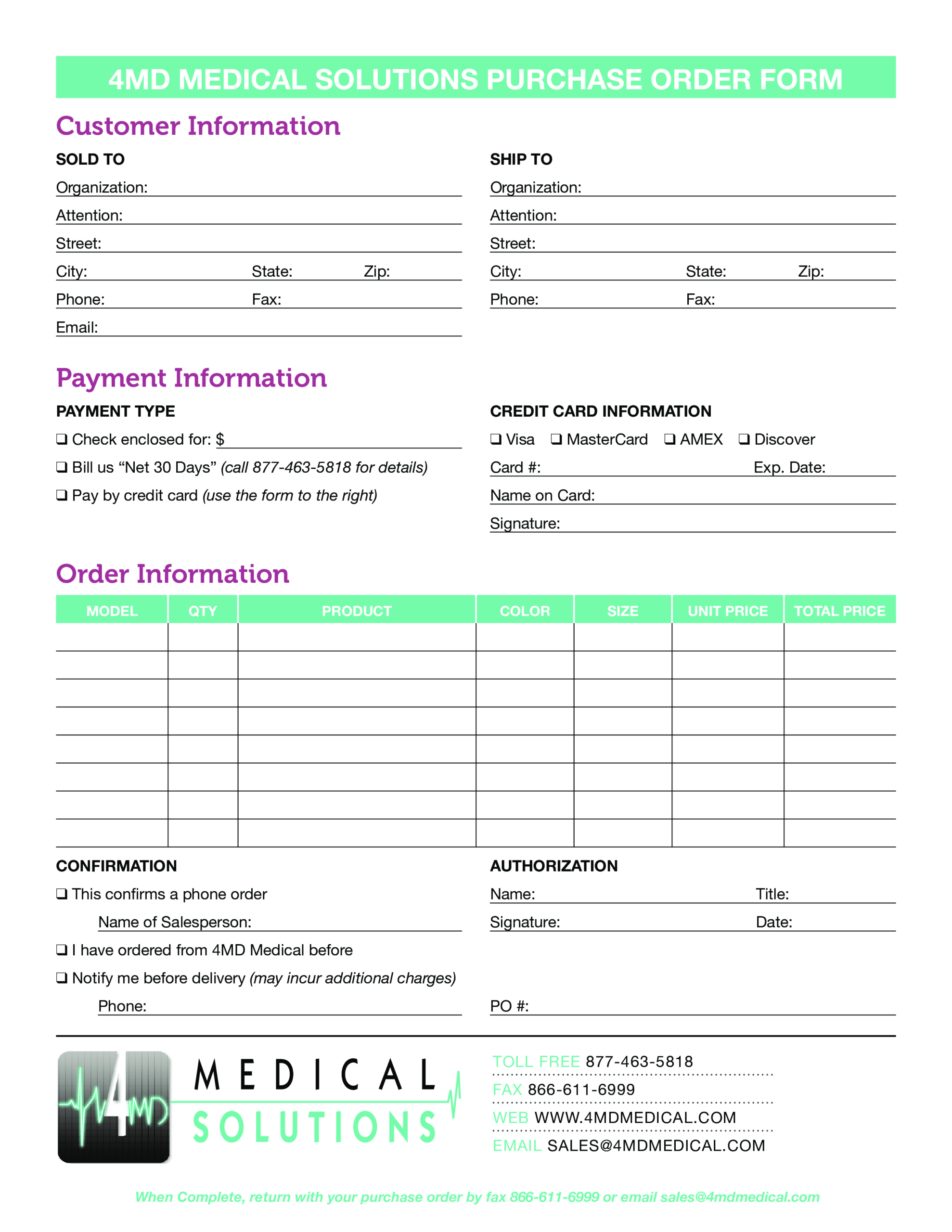 Medical Purchase Order Form | Templates At Intended For Order Form With Credit Card Template