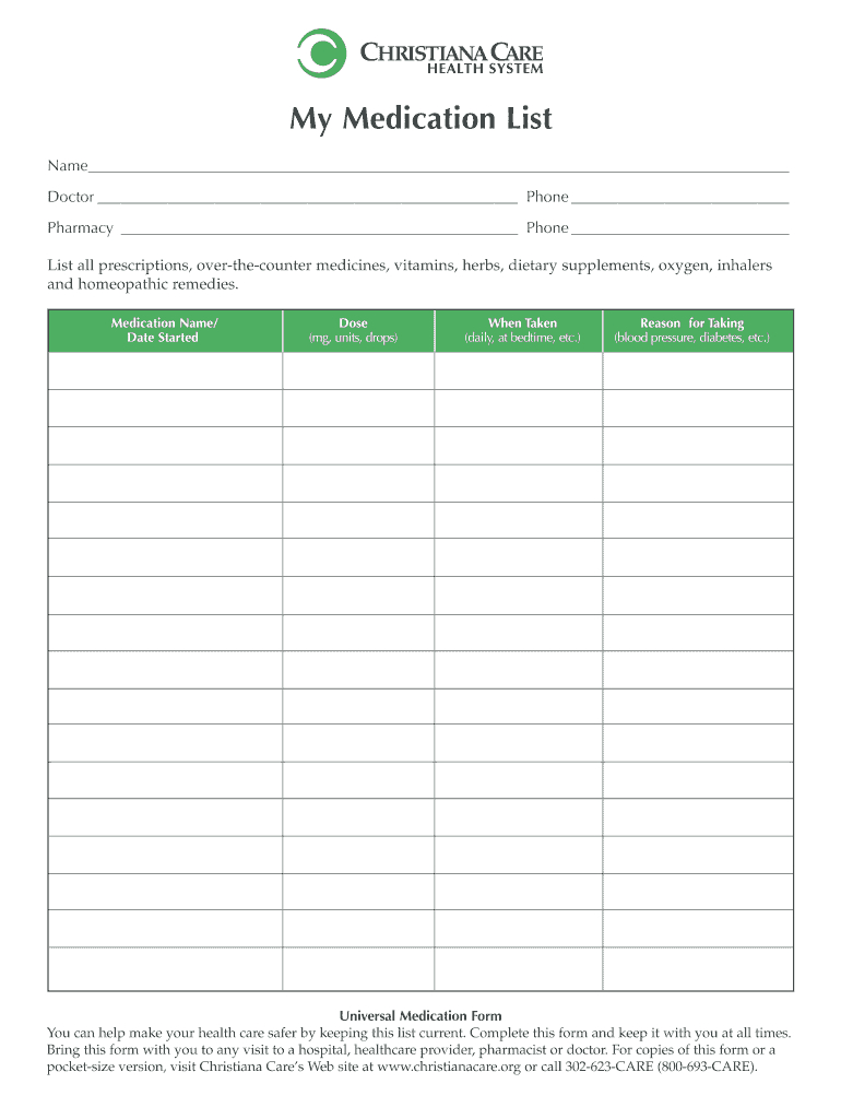Medication List Form – Fill Online, Printable, Fillable For Med Cards Template