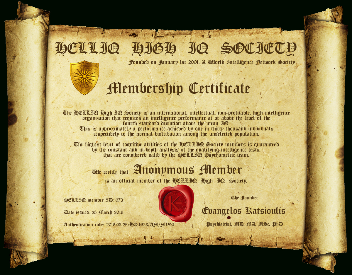 Membership | Helliq High Iq Society Throughout Iq Certificate Template