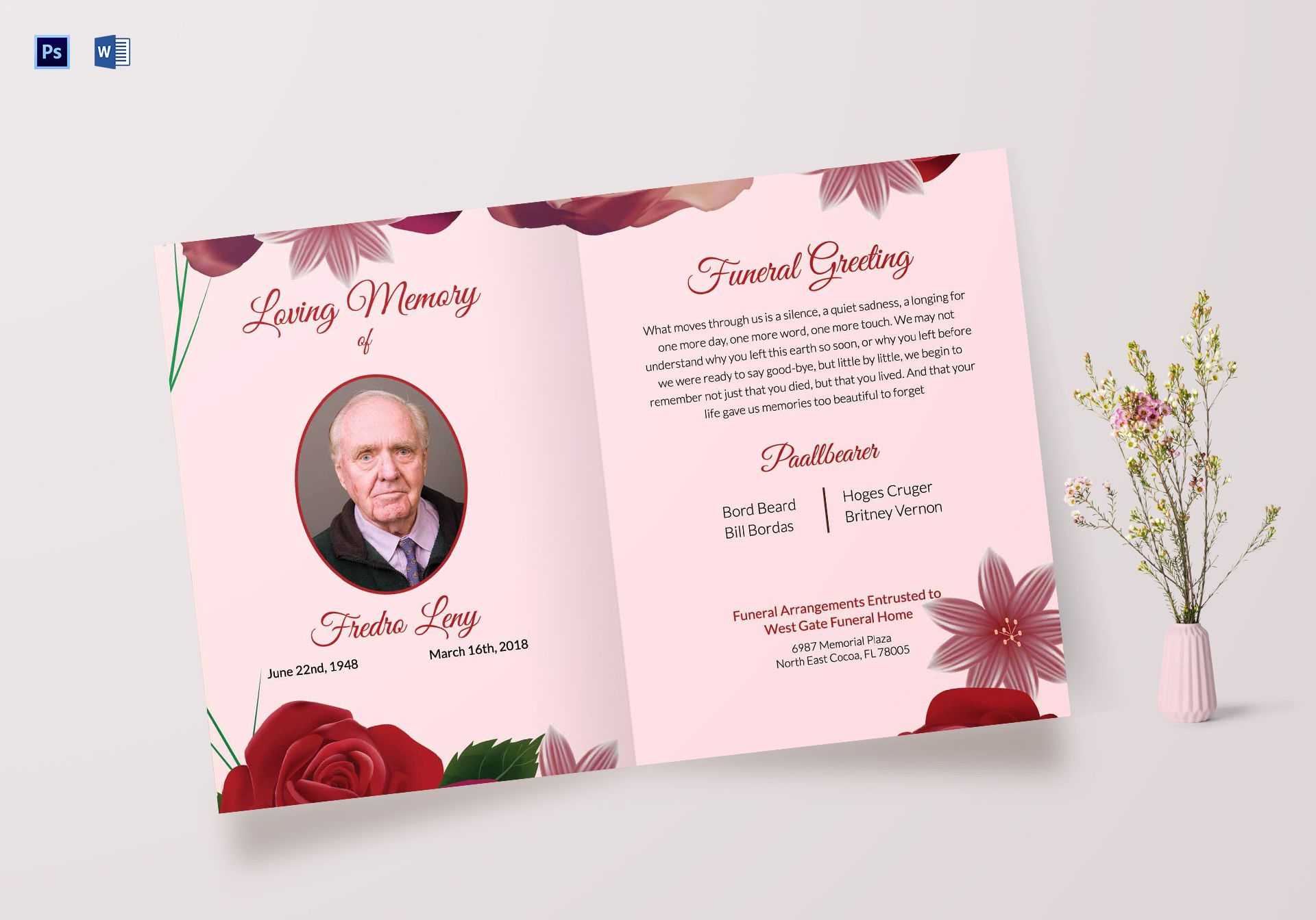 Memorable Funeral Greeting Card In Memorial Card Template Word