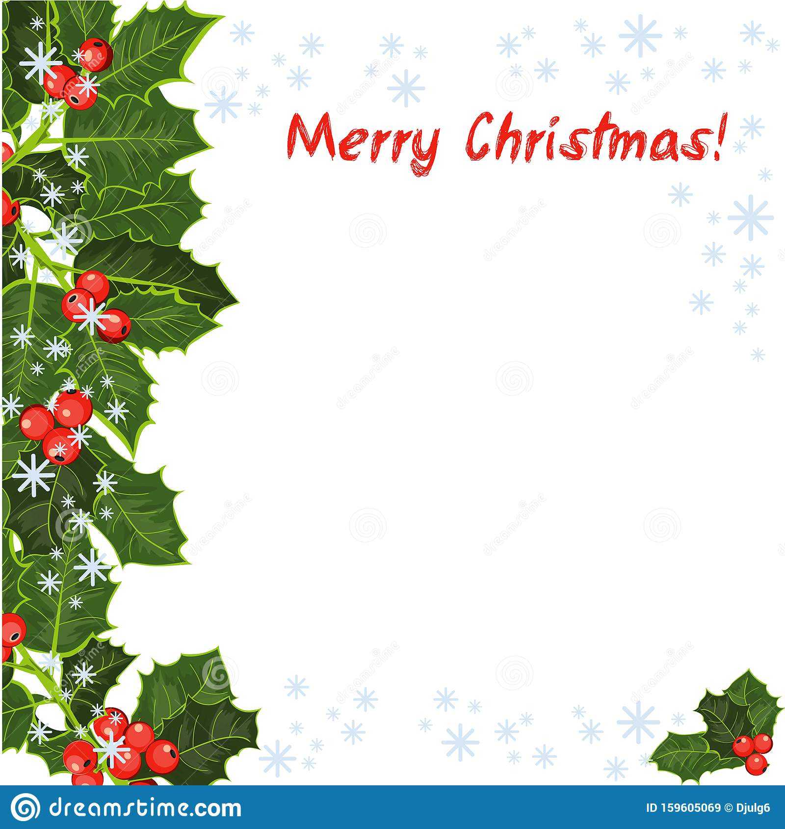 Merry Christmas Card. Holly Tree Greeting Cards Template Pertaining To Happy Holidays Card Template