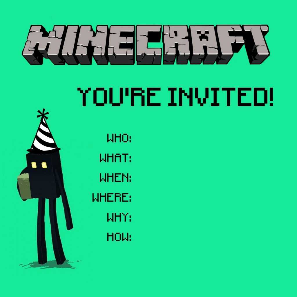 Minecraft Party Invitations Templates Within Minecraft Birthday Card Template