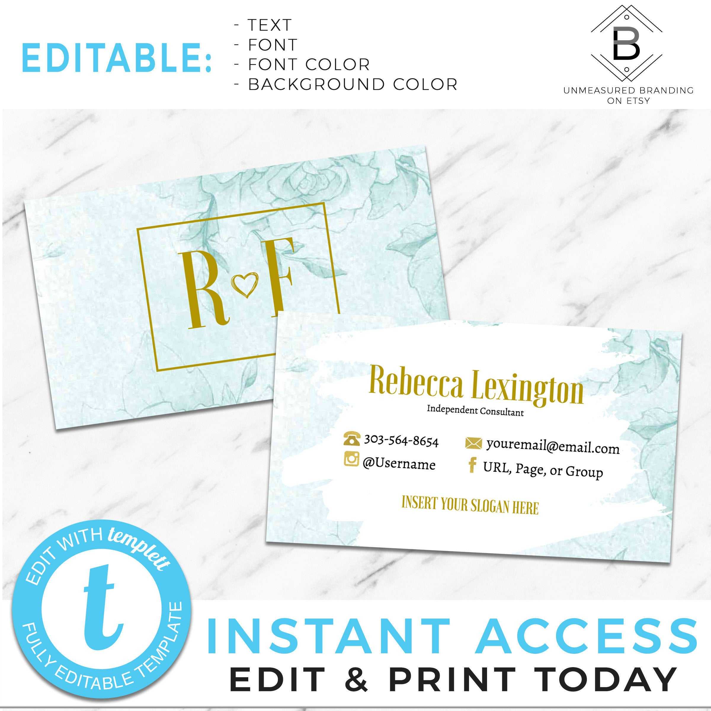Mint Business Cards, Rodan And Fields Business Cards, Floral Business  Cards, Roses Business Cards, Skincare Business Cards, Instant Template Regarding Rodan And Fields Business Card Template