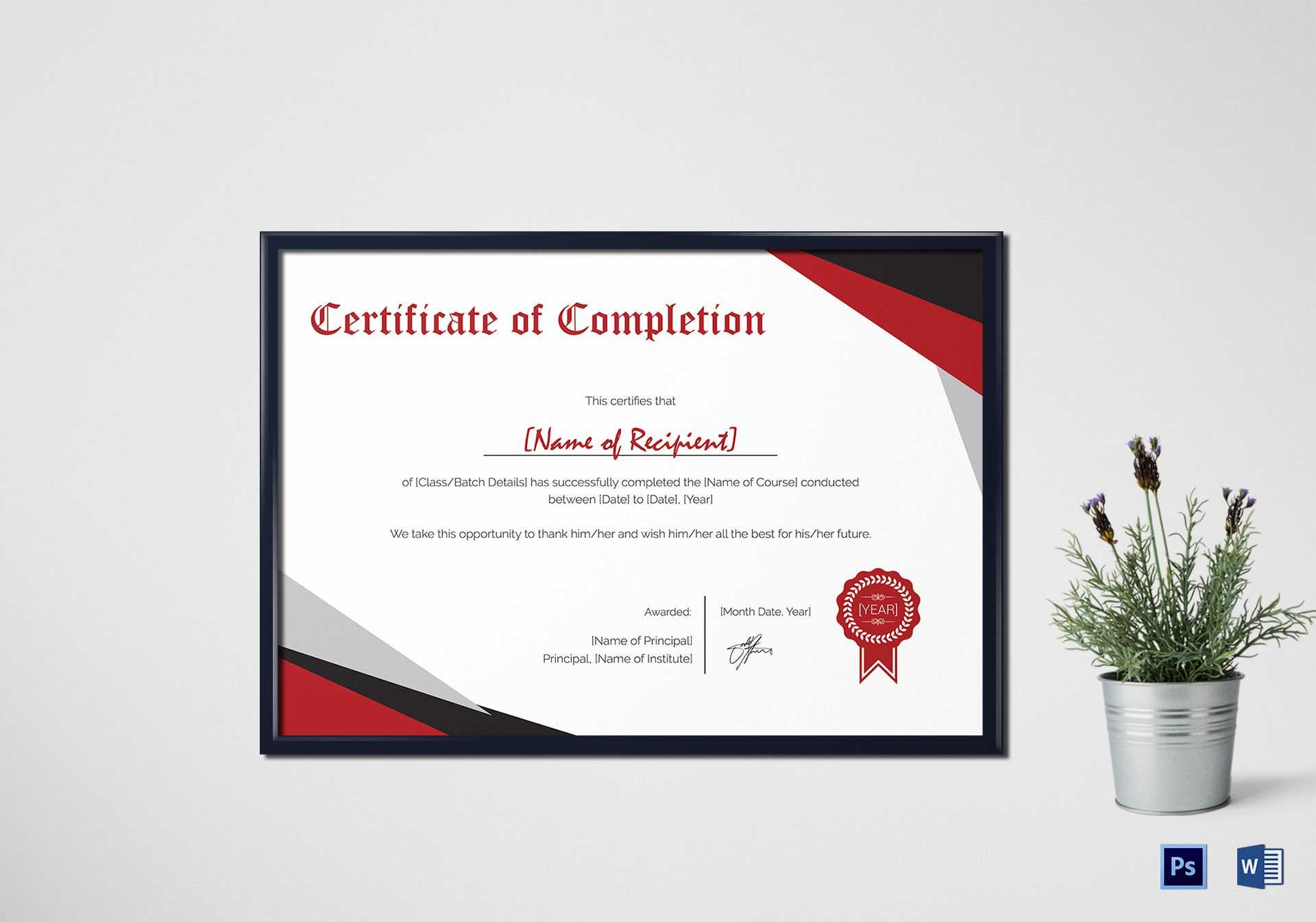 Modern Certificate Of Completion Template In Certificate Of Completion Template Word
