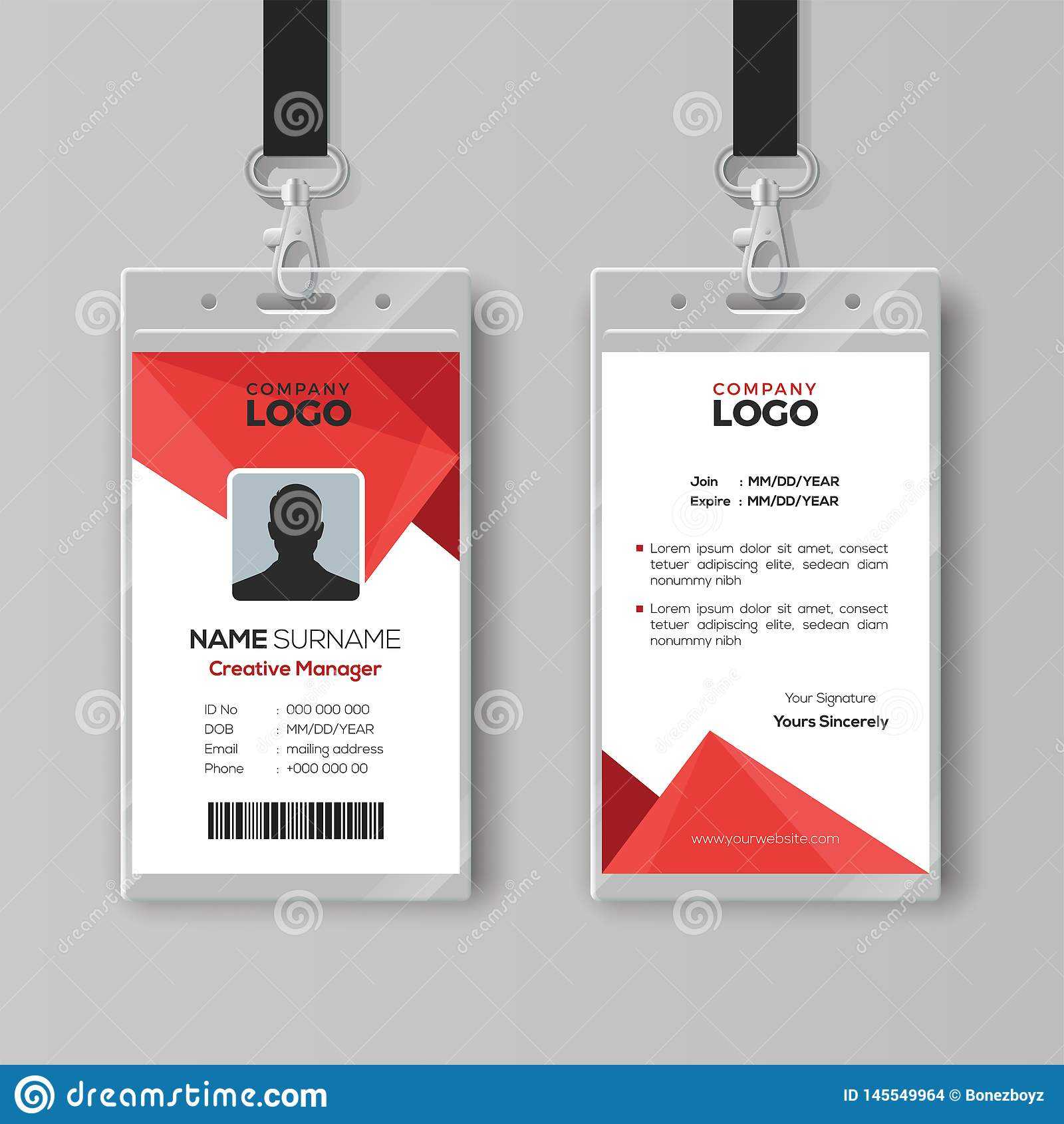 Modern Id Card Template With Abstract Red Geometric Style Regarding Conference Id Card Template