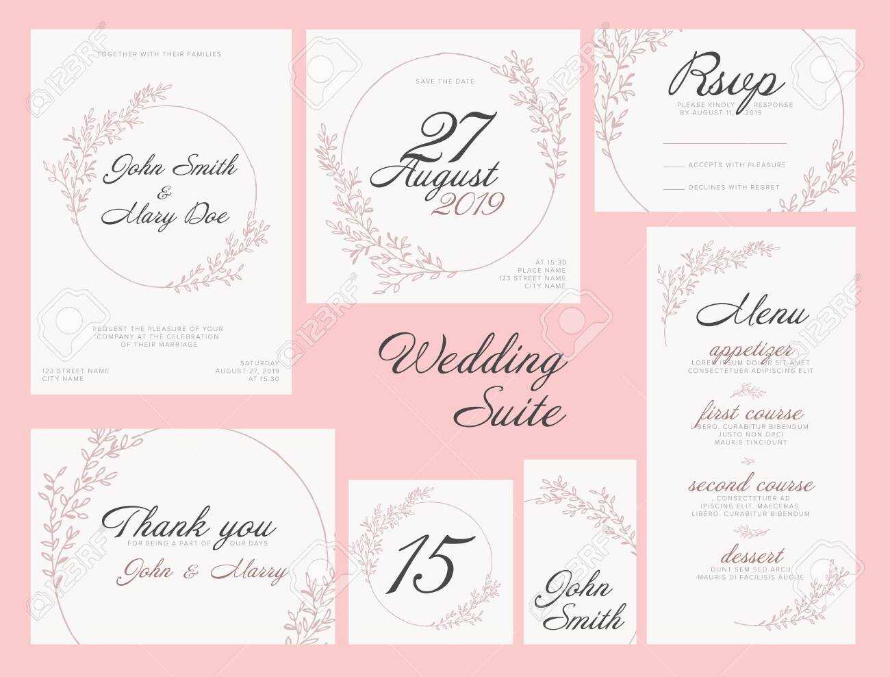 Modern Pink Wedding Suite Collection Card Templates With Pink.. Throughout Table Name Cards Template Free