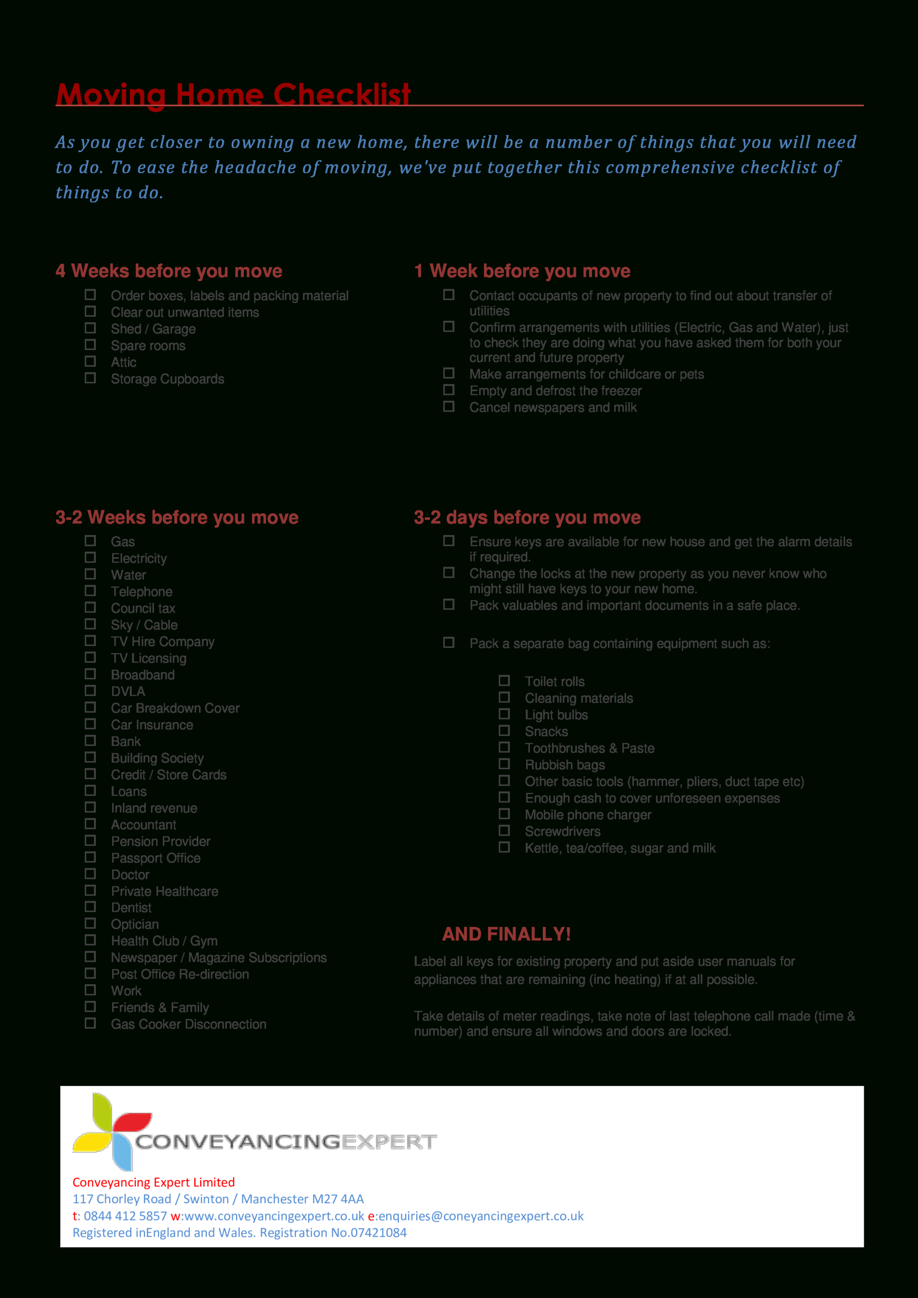 Moving Home Checklist | Templates At Allbusinesstemplates With Moving Home Cards Template