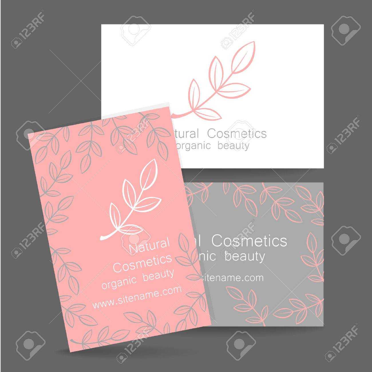 Natural Cosmetics Logo. Template Design For Organic Bio Products With Bio Card Template
