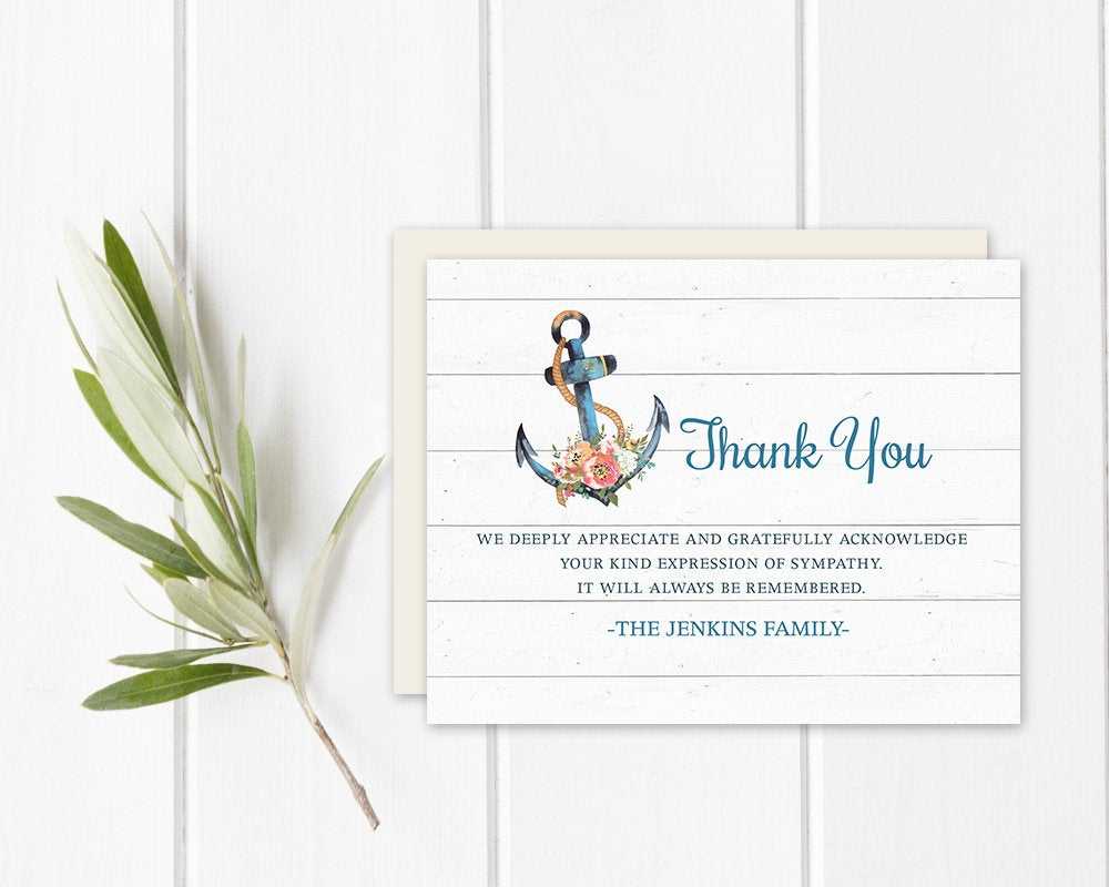 Nautical Funeral Thank You Card Template Greenery Sympathy Thank You  Acknowledgement Memorial Service Printable Template Or Printed Card For Sympathy Thank You Card Template