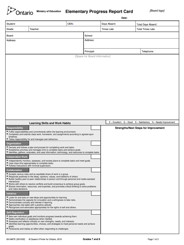 Ontario Report Card Template – Fill Online, Printable Regarding College Report Card Template