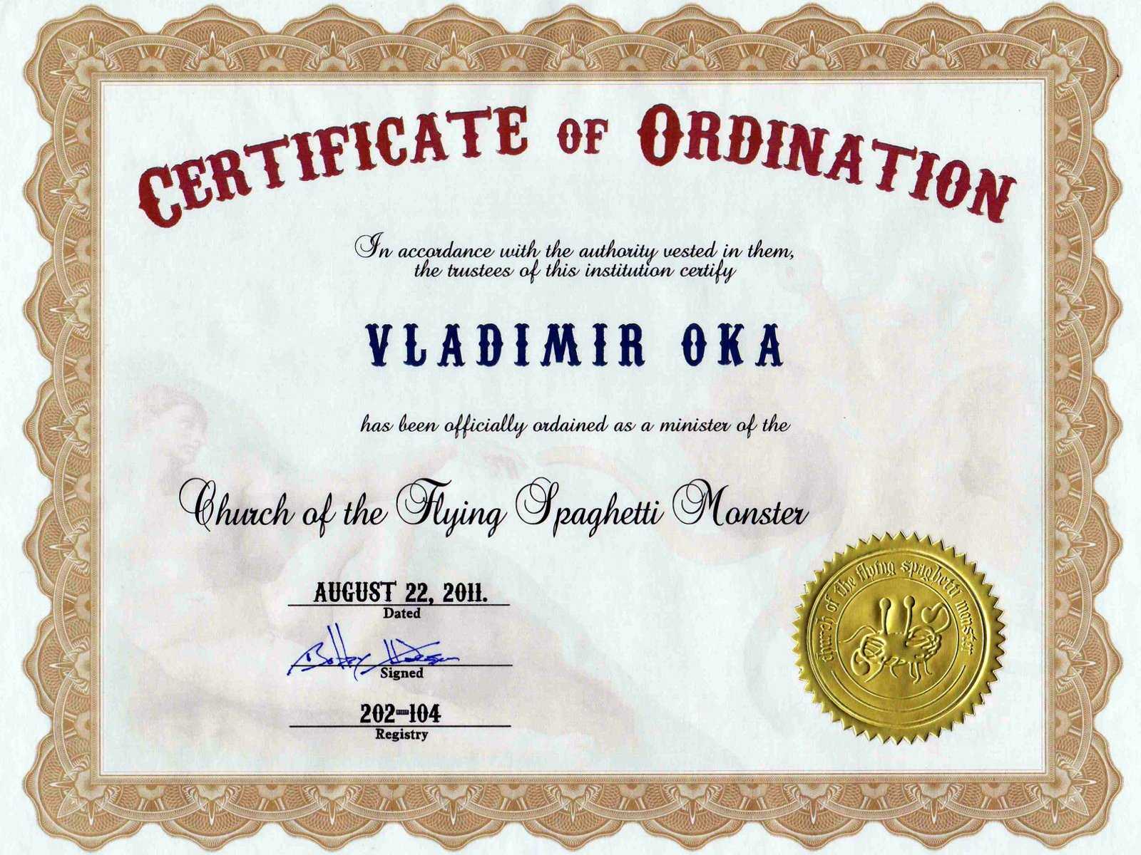 Ordination Certificates For Your Church. Religious In Certificate Of Ordination Template
