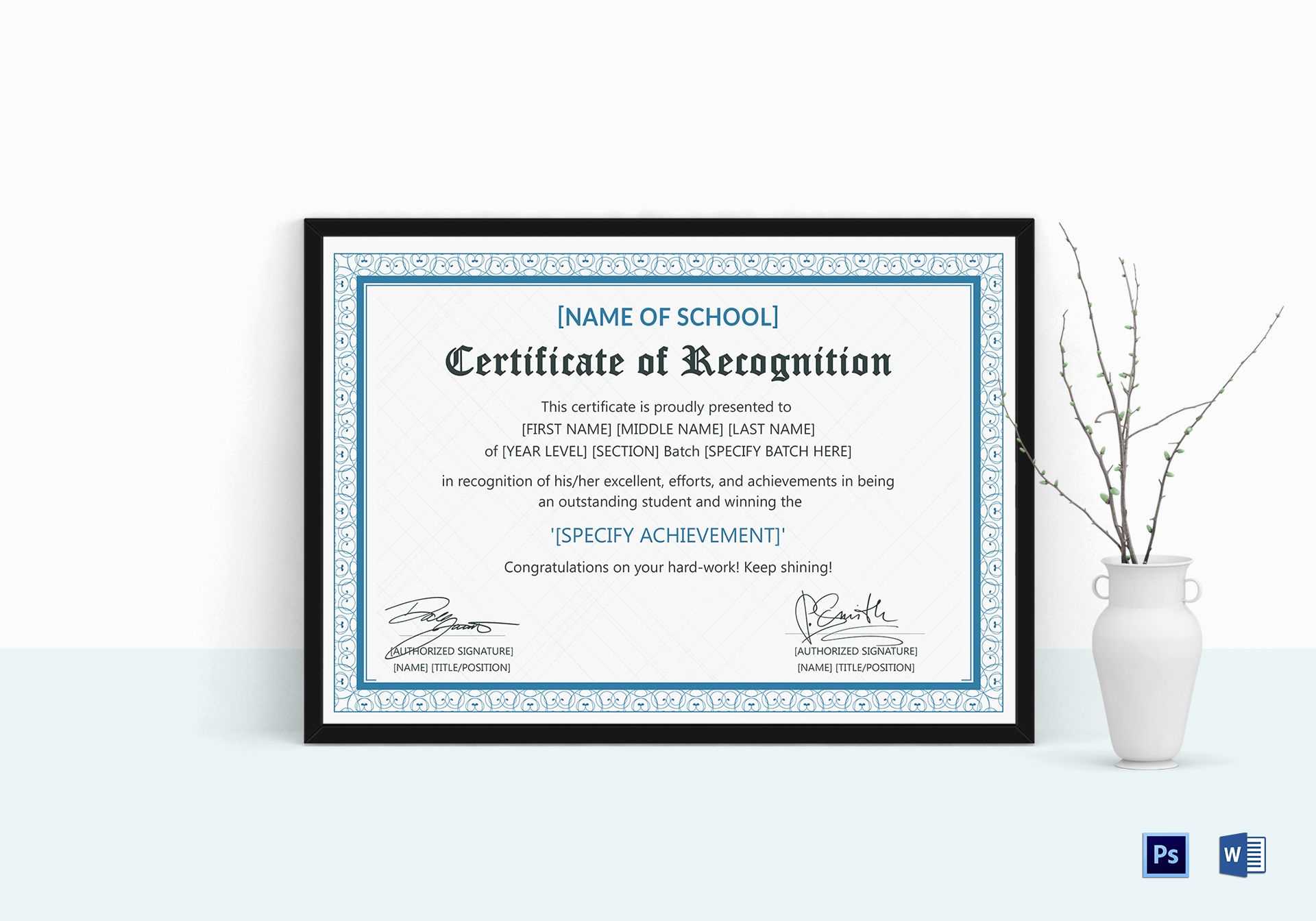 Outstanding Student Recognition Certificate Template Inside Recognition Of Service Certificate Template
