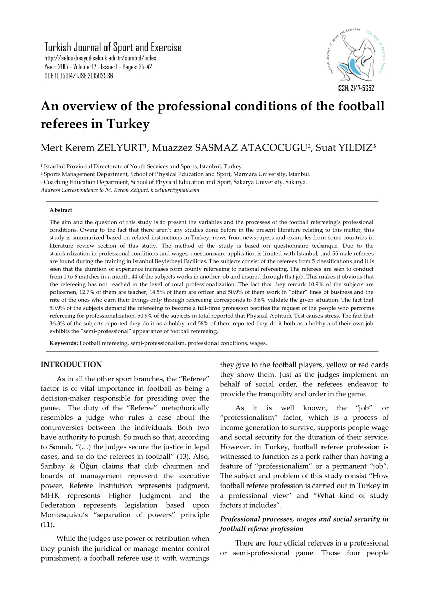 Pdf) An Overview Of The Professional Conditions Of The Pertaining To Football Referee Game Card Template