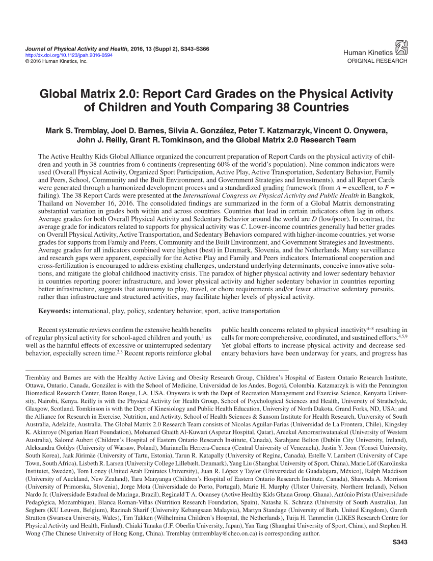 Pdf) Global Matrix 2.0: Report Card Grades On The Physical Throughout Boyfriend Report Card Template