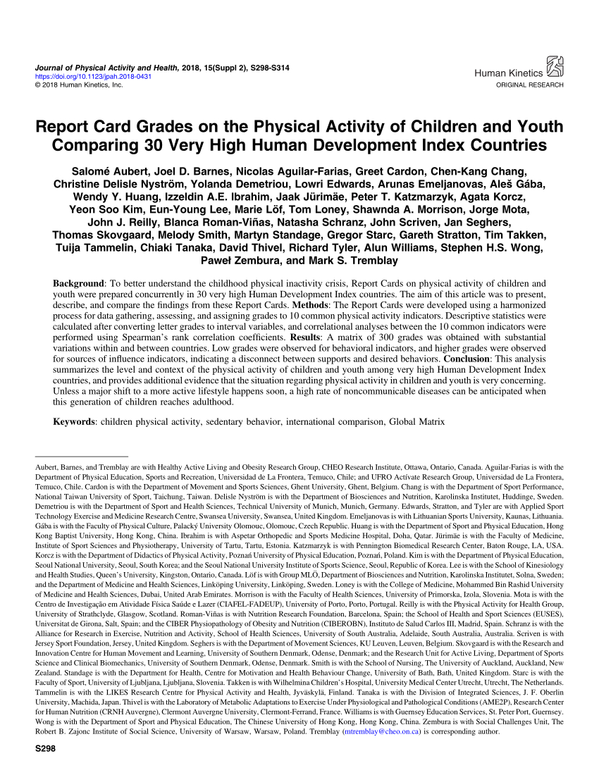 Pdf) Report Card Grades On The Physical Activity Of Children Inside Boyfriend Report Card Template