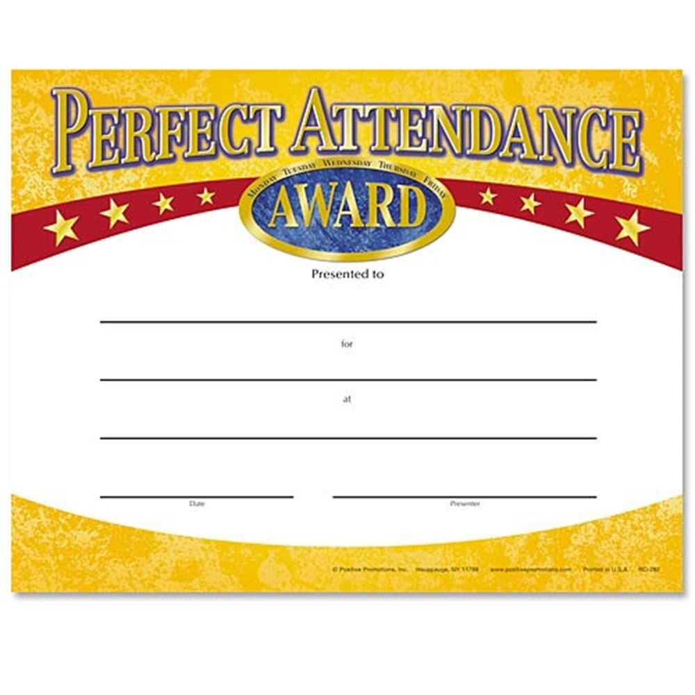 Perfect Attendance Yellow Gold Foil Stamped Certificates With Perfect 