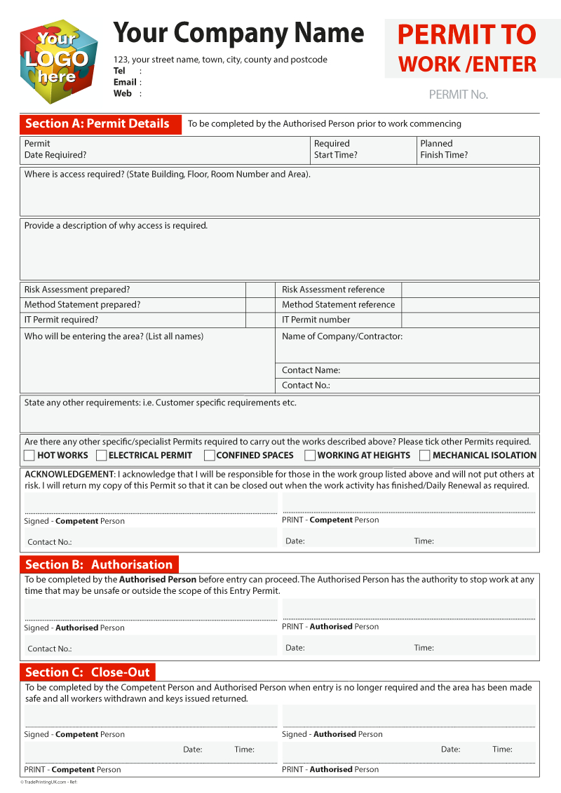 Permit To Work Template For Carbonless Printing From £40 Throughout Electrical Isolation Certificate Template