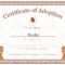 Pet Adoption Certificate Template intended for Pet Adoption Certificate Template