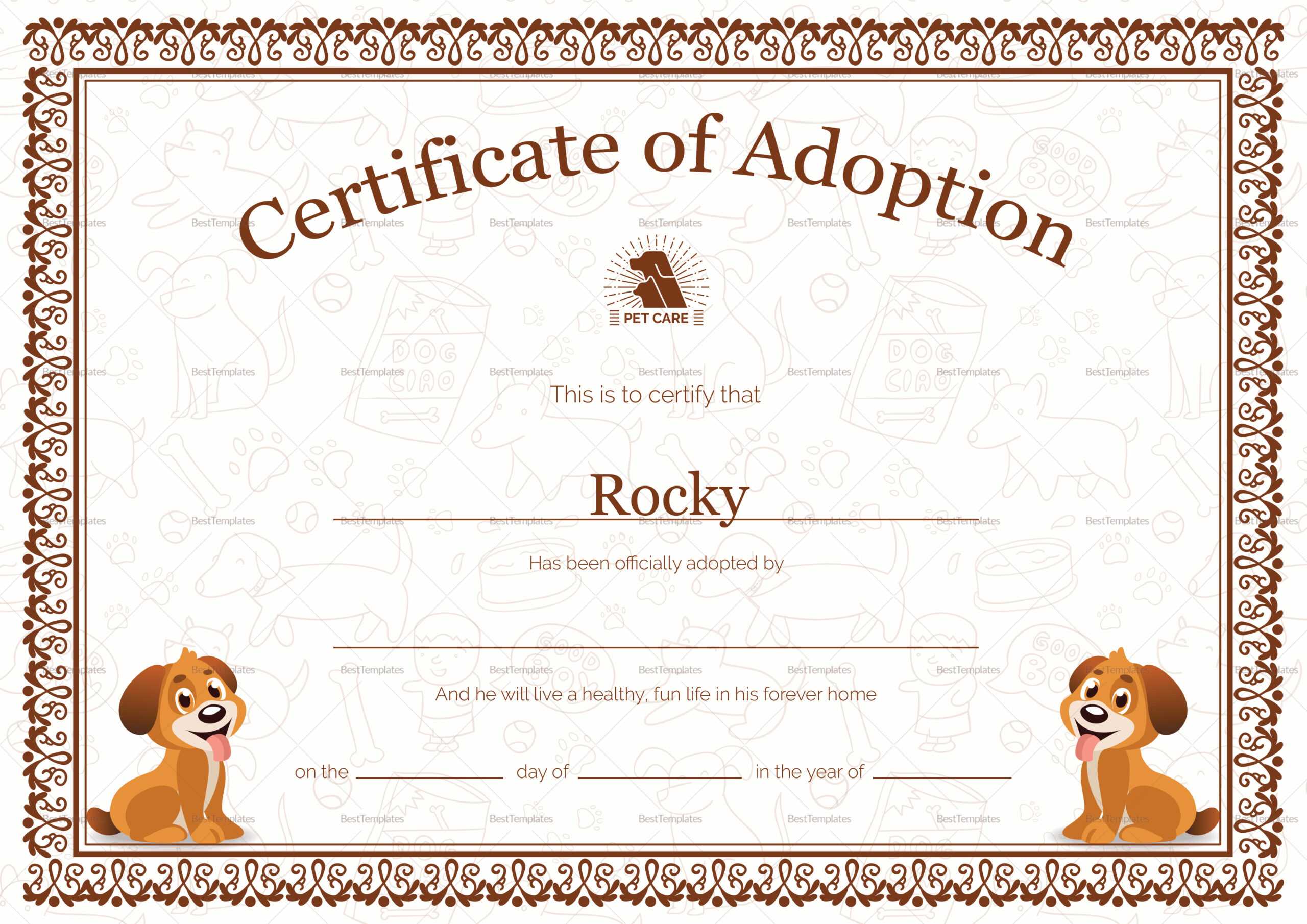 Pet Adoption Certificate Template Within Adoption Certificate Template