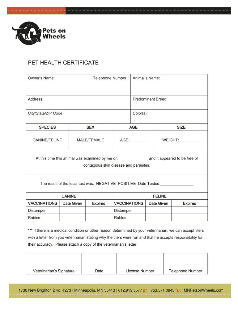 Pet Health Certificate Online – Fill Online, Printable For Veterinary Health Certificate Template