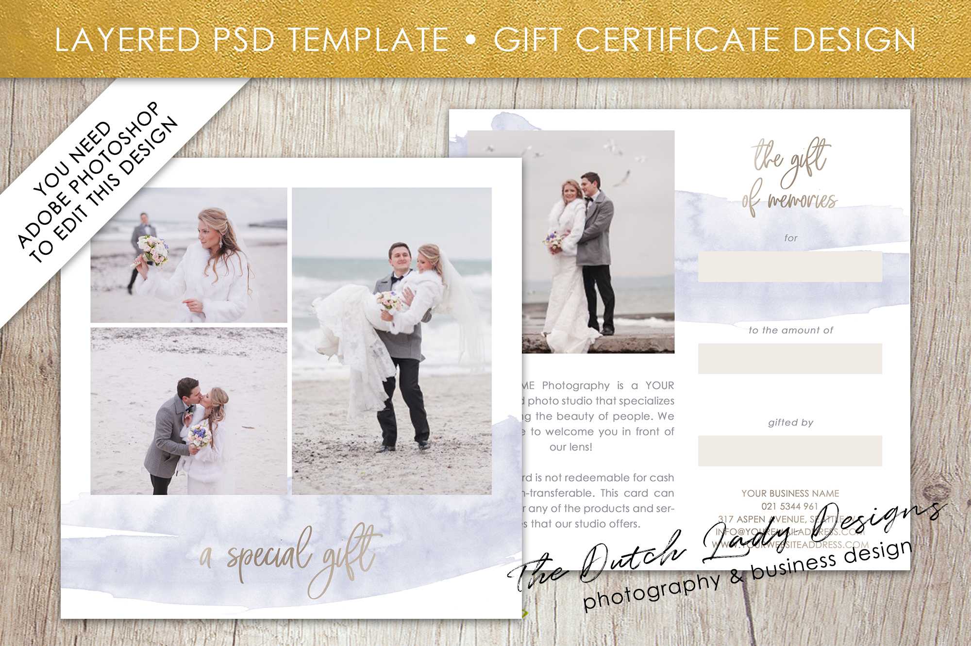 Photography Gift Certificate Template – Photo Gift Card – Layered .psd  Files – Design #42 In Gift Certificate Template Photoshop