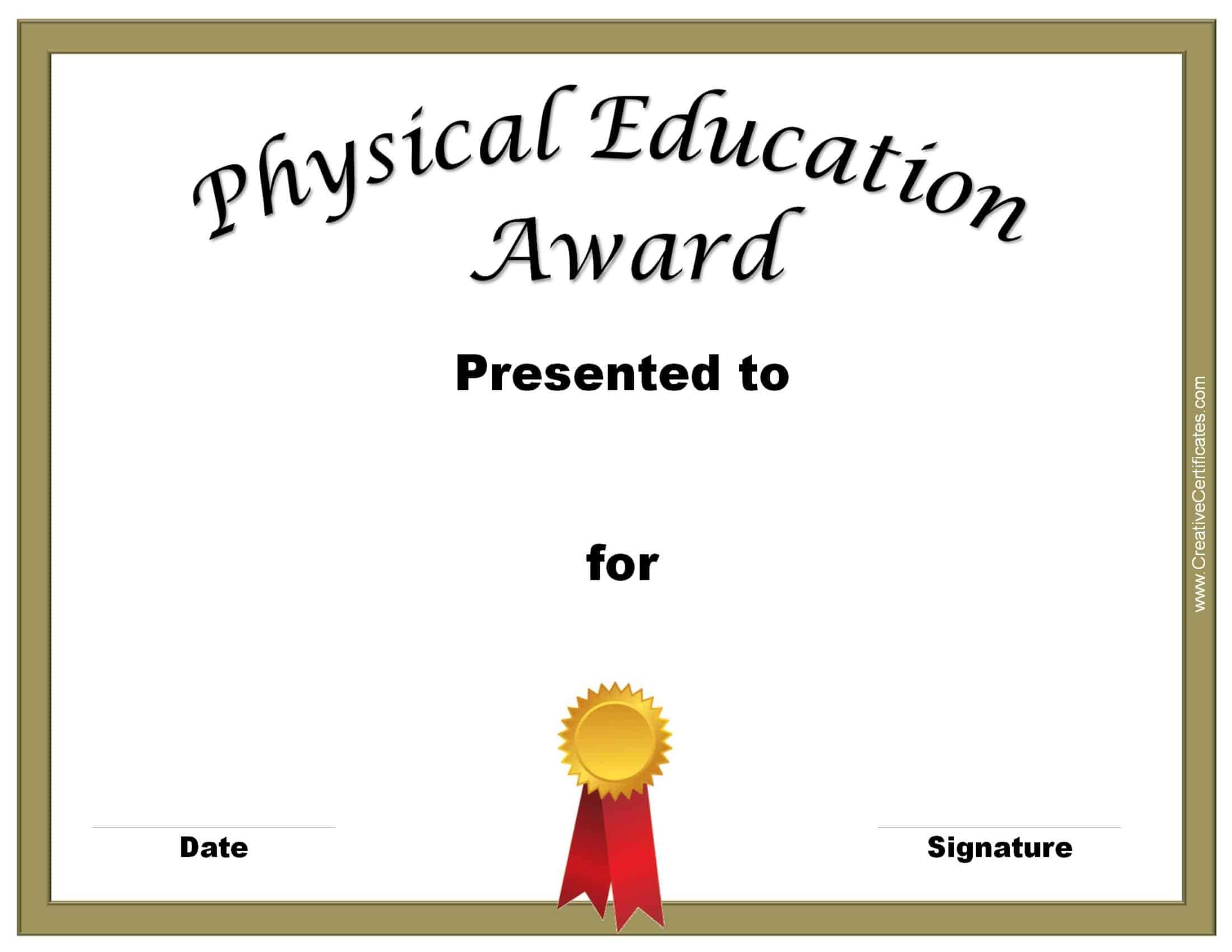 Physical Education Awards And Certificates – Free Regarding Free Printable Student Of The Month Certificate Templates
