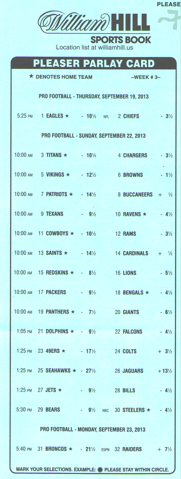 Pleaser Bets In The Nfl In Football Betting Card Template