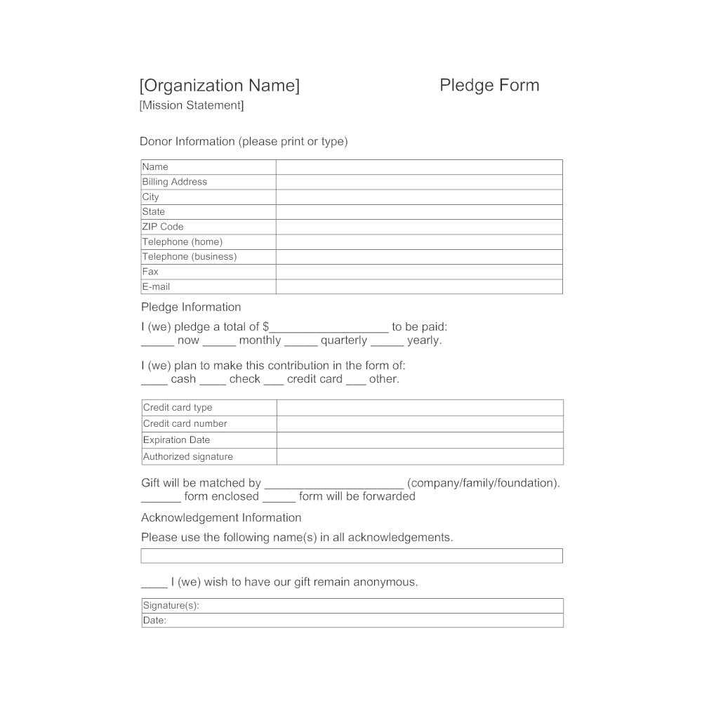Pledge Form Templates – Beyti.refinedtraveler.co Inside Fundraising Pledge Card Template