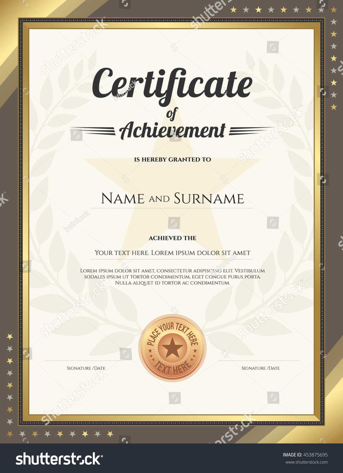 Portrait Certificate Achievement Template Gold Border Stock Pertaining To Star Of The Week Certificate Template