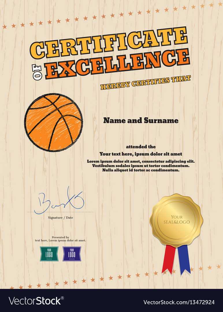 Portrait Certificate Of Excellence Template In Vector Image Pertaining To Basketball Camp Certificate Template