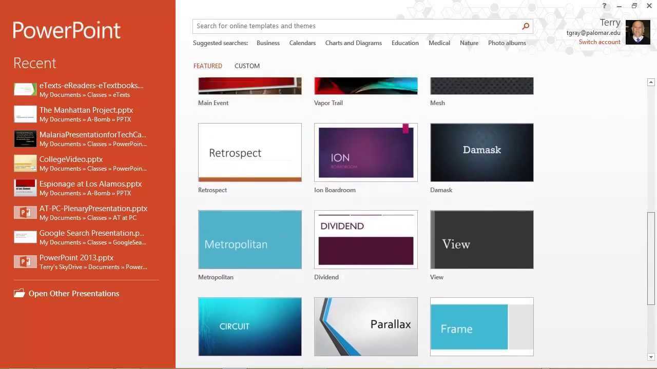 Powerpoint 2013: Templates, Themes & The Start Screen With Regard To Powerpoint 2013 Template Location
