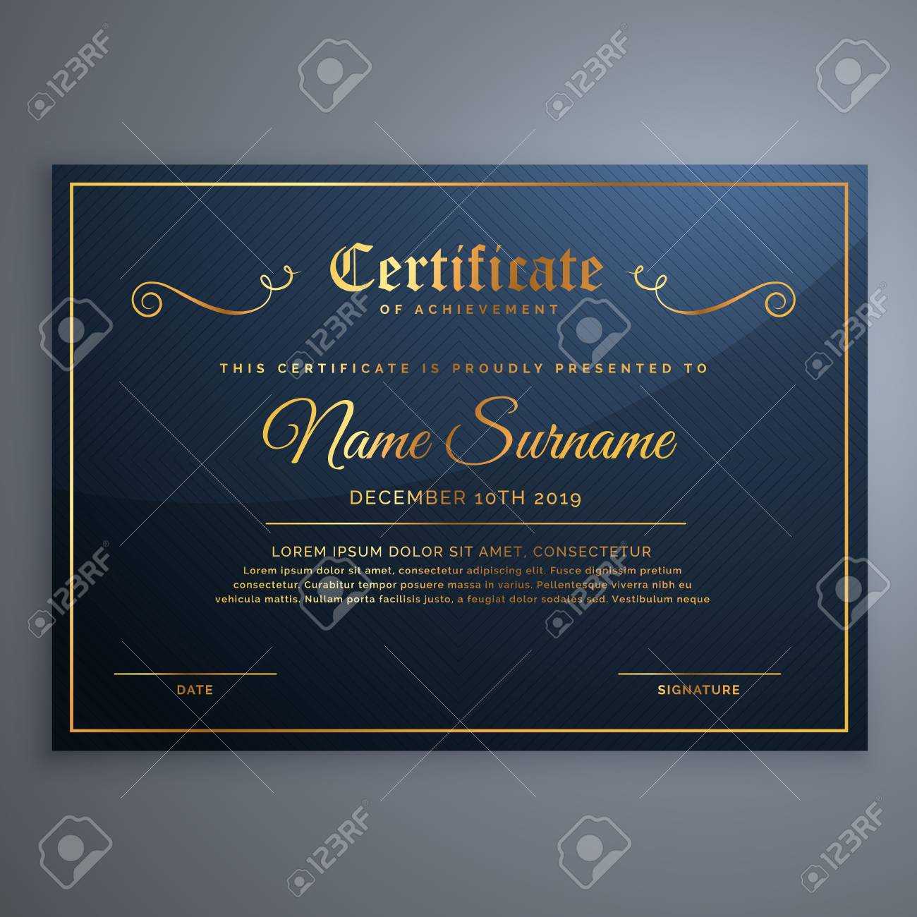 Premium Blue Certificate Template Design In Golden Style In Christian Certificate Template