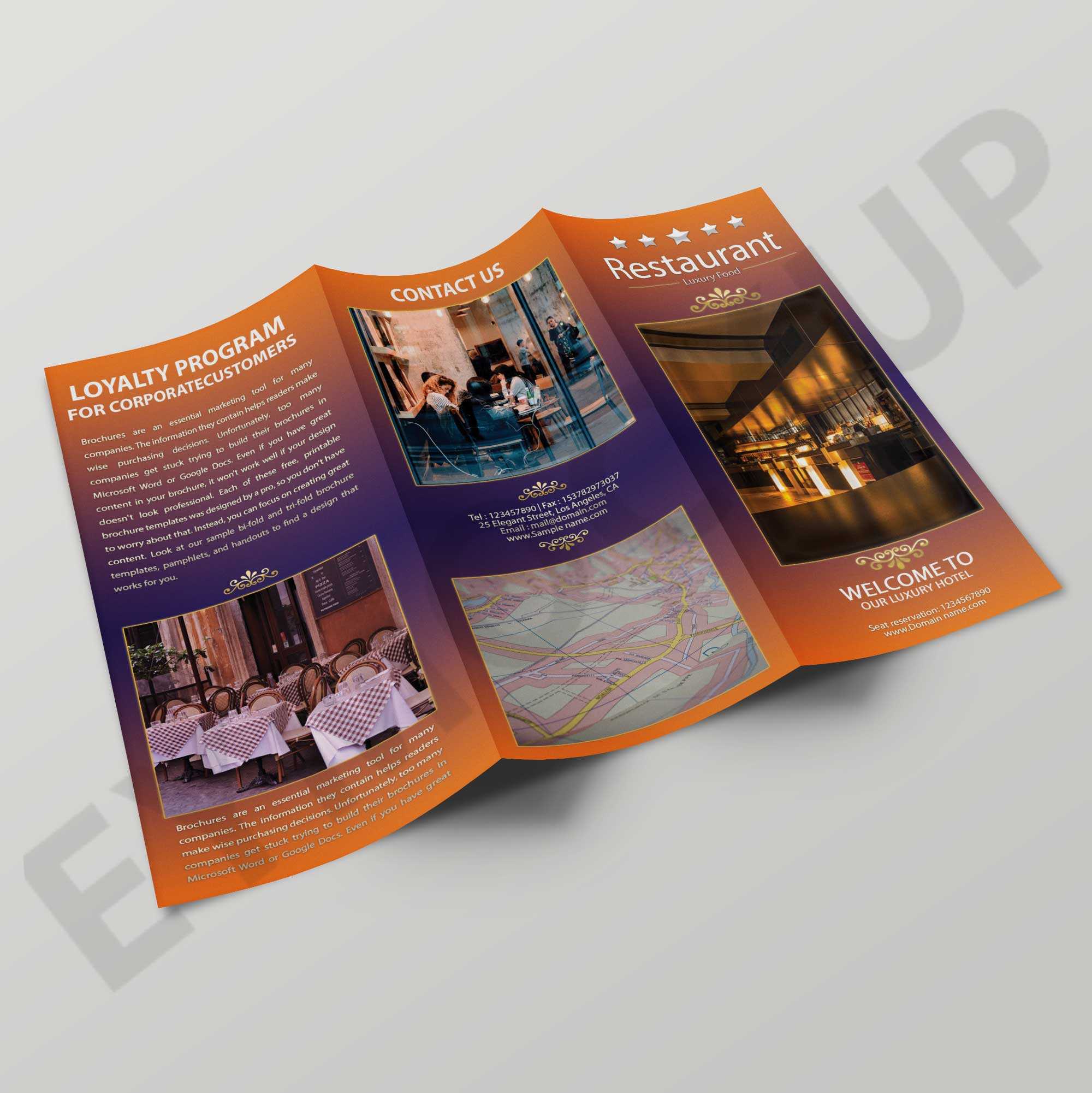Premium Hotel Tri Fold Brochure Template Regarding Hotel Brochure Design Templates
