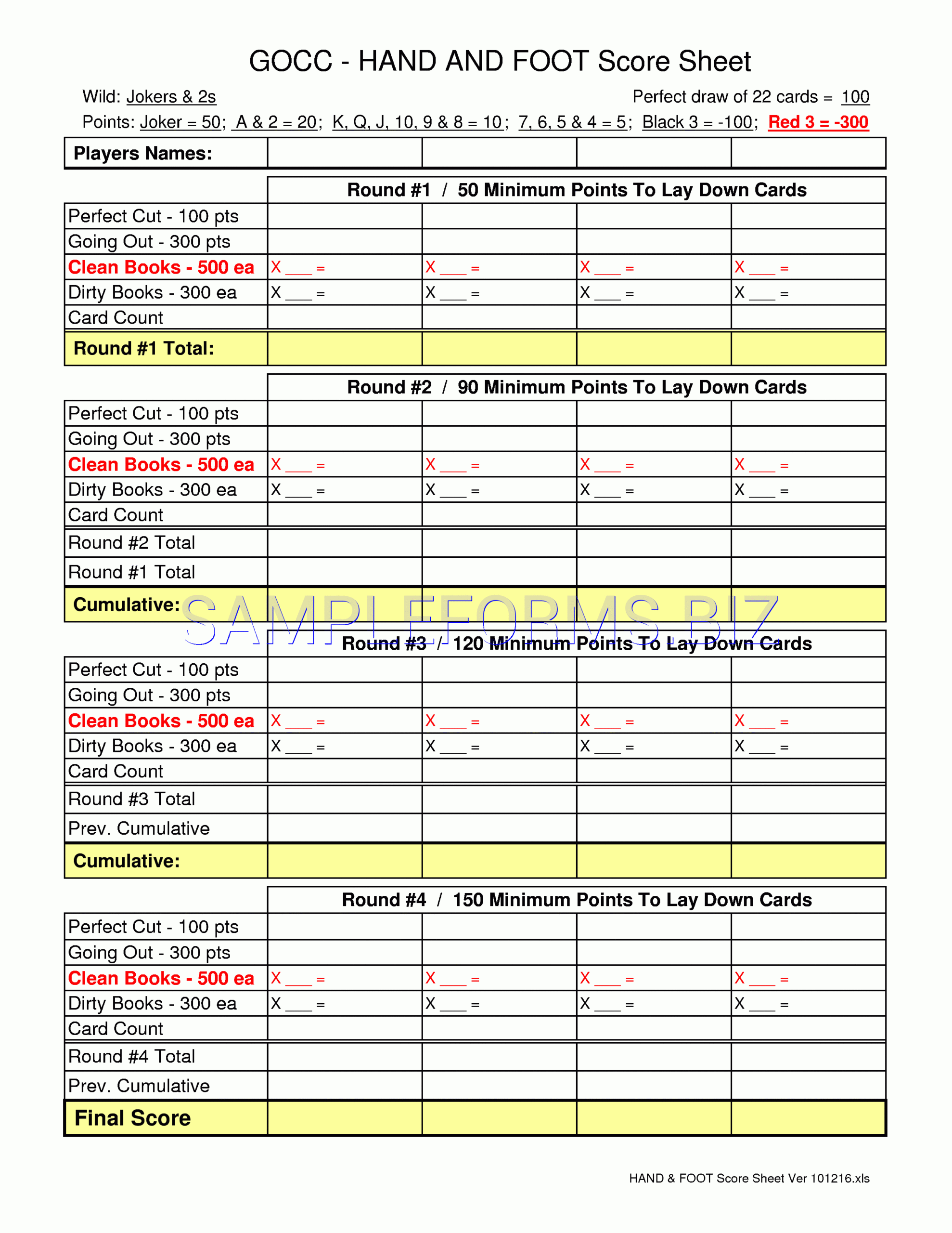 Preview Pdf Hand & Foot Score Sheet 2, 1 With Bridge Score Card Template