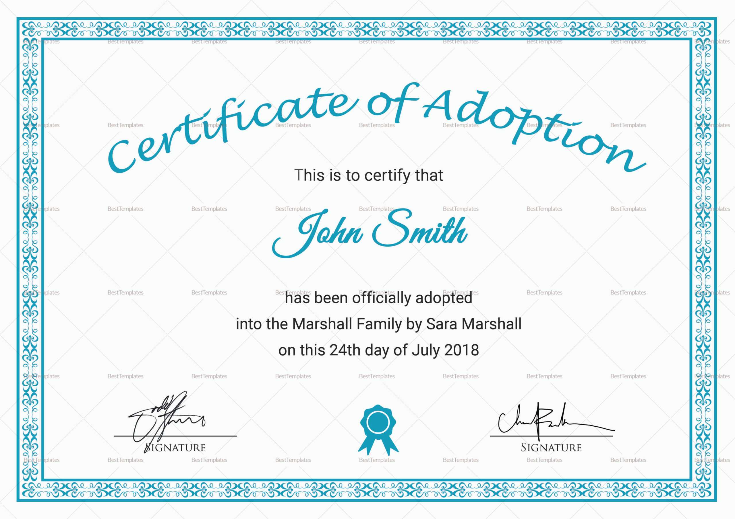 Printable Adoption Certificate Template Throughout Adoption Certificate Template