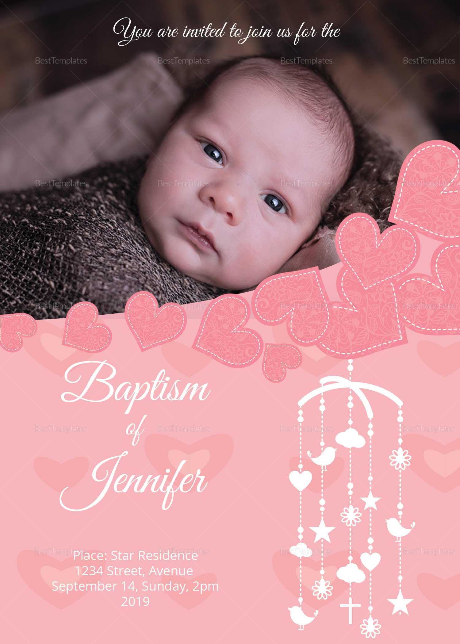 Printable Christening Baptism Invitation Card Template Throughout Baptism Invitation Card Template
