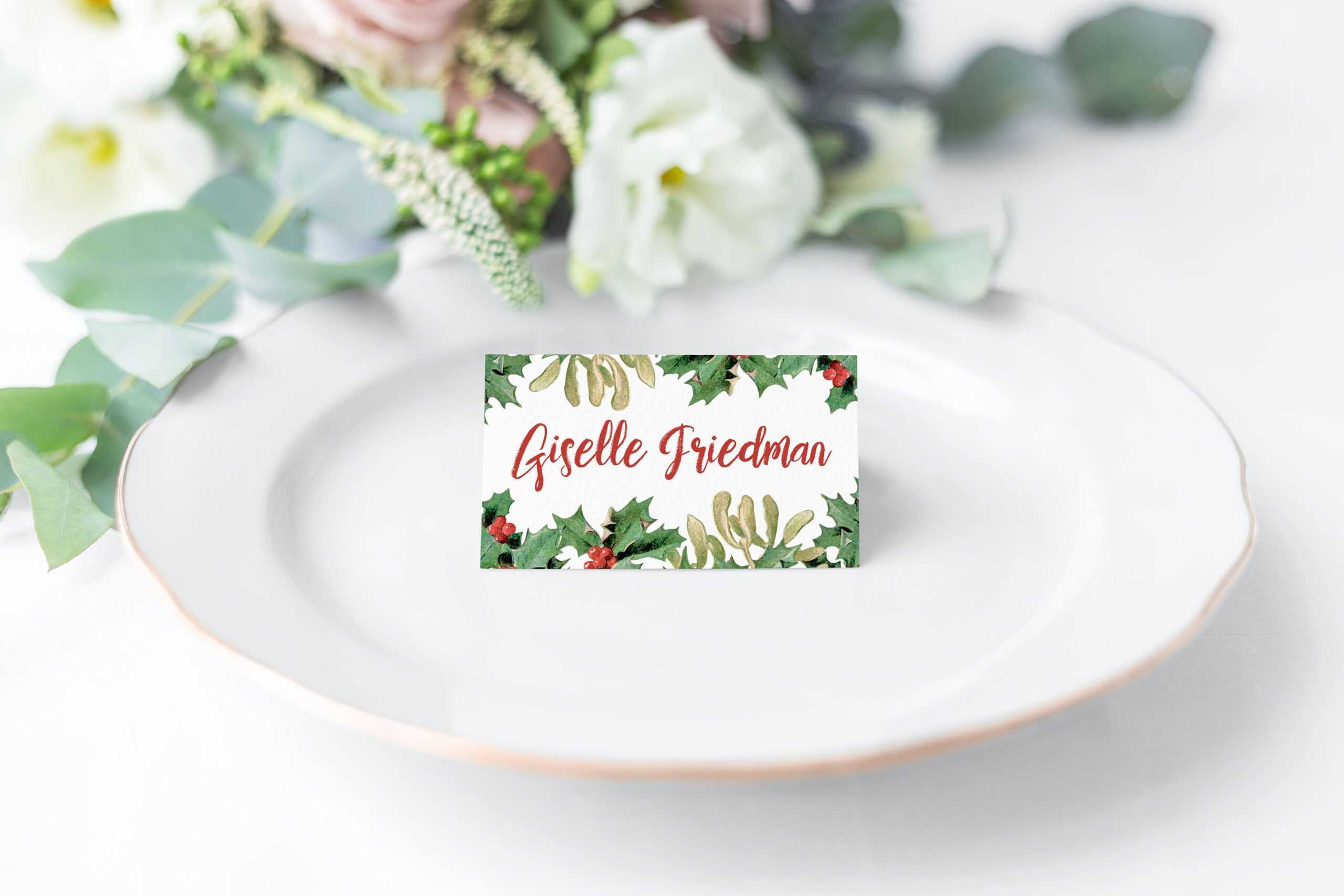 Printable Christmas Place Cards – Holiday Place Cards – Editable Printable  Holly And Mistletoe Christmas Tent Place Cards Pdf Template Intended For Christmas Table Place Cards Template