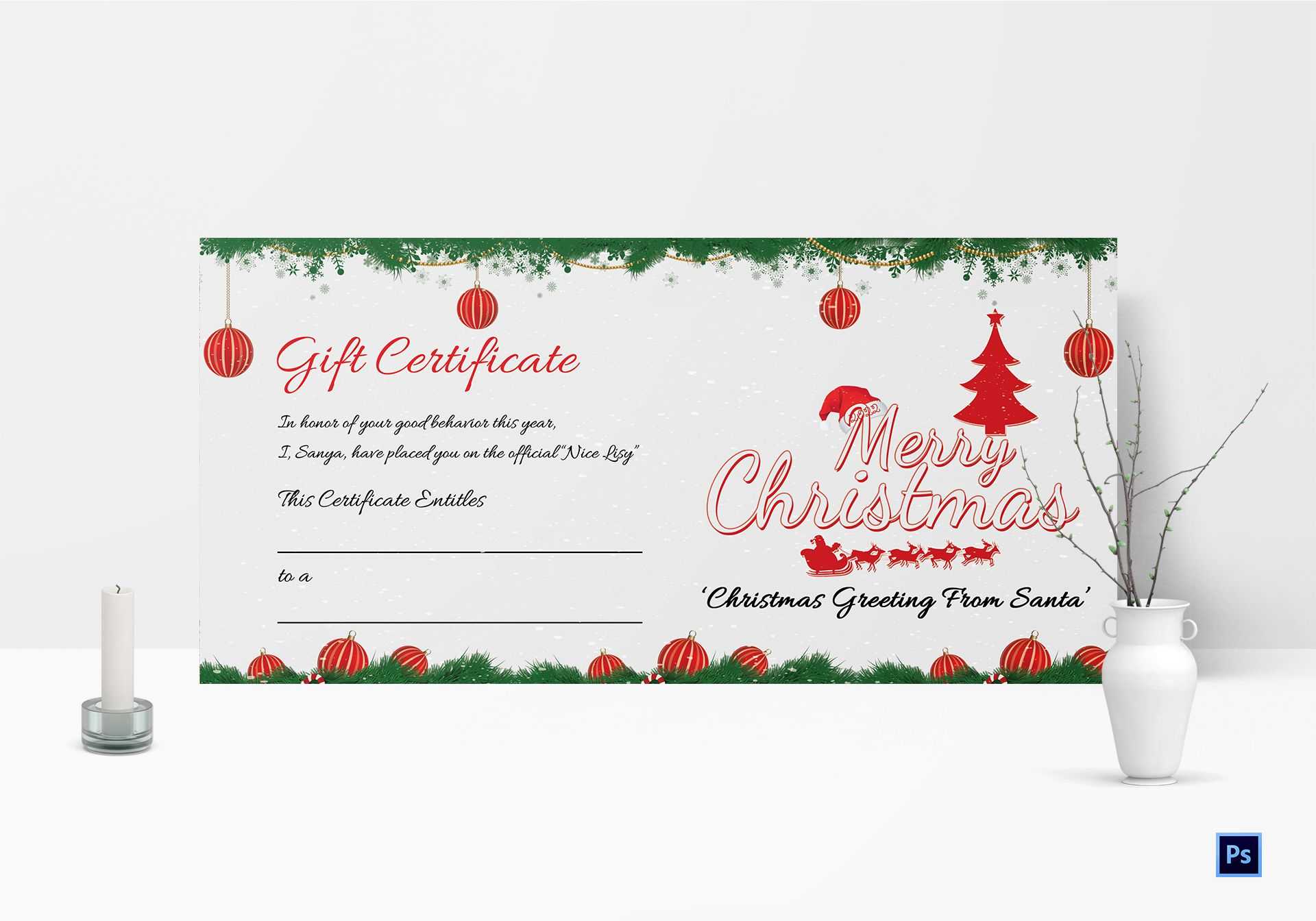Printable Merry Christmas Gift Certificate With Regard To Gift Certificate Template Photoshop