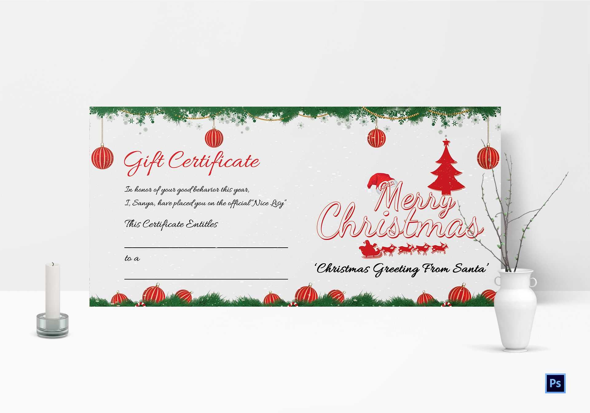 Printable Merry Christmas Gift Certificate Within Free Christmas Gift Certificate Templates