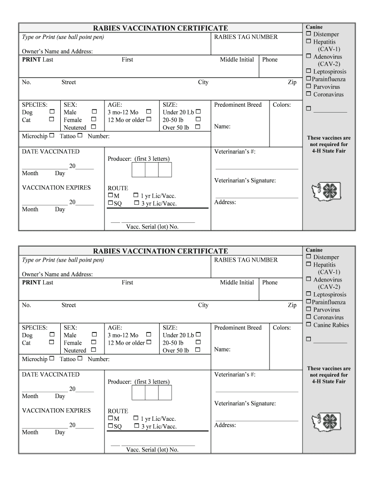 Printable Rabies Certificate – Fill Online, Printable With Dog Vaccination Certificate Template